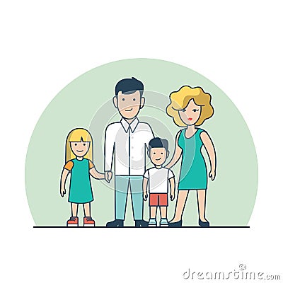 Linear Flat couple children vector. Parenting fami Vector Illustration