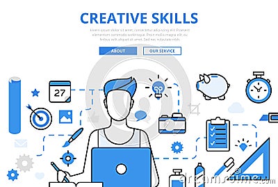 Linear flat CREATIVE SKILL infographic Cartoon Illustration