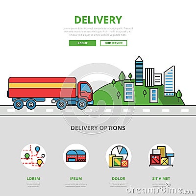 Linear flat Delivery infographics vehicles Cartoon Illustration