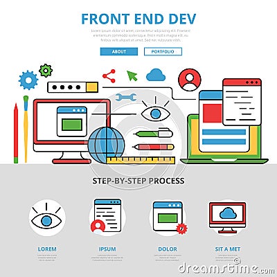 Linear flat Development Front end dev infographics Cartoon Illustration