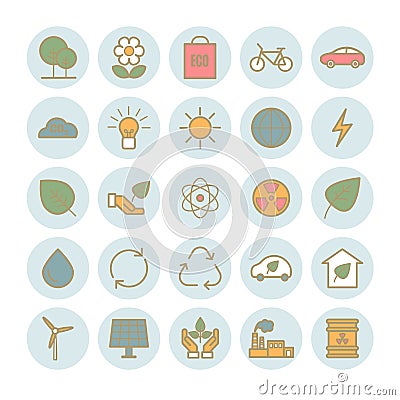 Collection of outline ecology icons Vector Illustration
