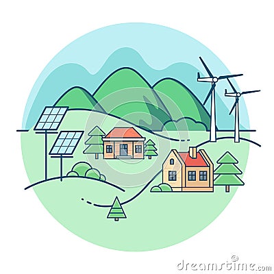 Linear Flat eco town vector Ecology nature care Vector Illustration