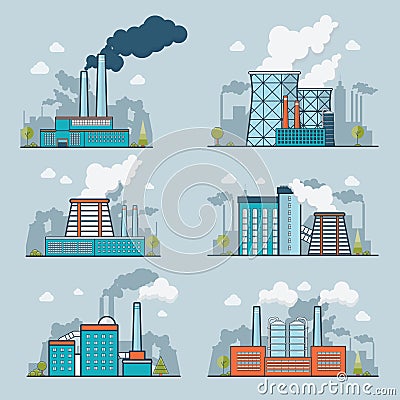Linear Flat Ecology heavy industry nature pollutio Vector Illustration