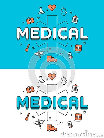 Linear Flat Emergency Medical Cross Health care Vector Illustration