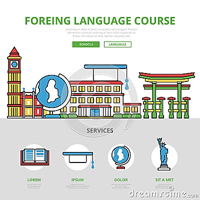 Linear flat Foreign language course infographics v Cartoon Illustration