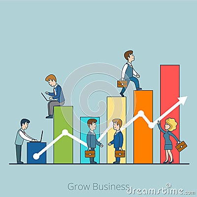 Linear Flat Grow Business people working vector Vector Illustration