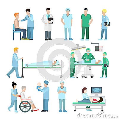 Linear Flat Health care surgeon therapist nurse Vector Illustration