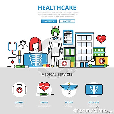 Linear flat healthcare infographics illustr Cartoon Illustration