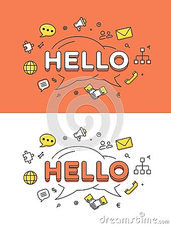 Linear Flat HELLO chat bubble vector image network Vector Illustration
