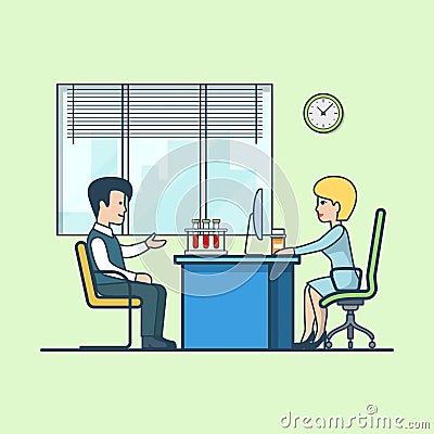 Linear Flat lab office interior doc patient vector Vector Illustration