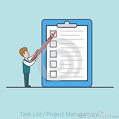 Linear Flat man list paper vector Project Task Man Vector Illustration