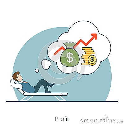 Linear Flat man profit recliner vector Money coins Vector Illustration