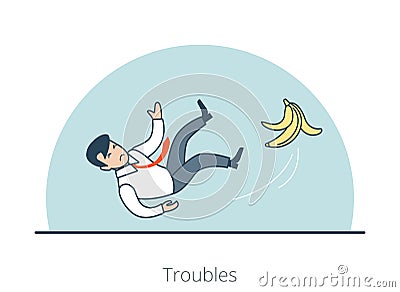 Linear Flat man slipped banana peel vector Trouble Vector Illustration