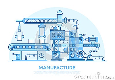 Linear Flat manufacture conveyor machine product p Vector Illustration