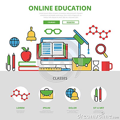 Linear flat Online education infographics K Cartoon Illustration