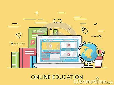 Linear Flat online education website vector Vector Illustration