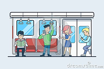 Linear Flat people railway carriage vector Transpo Vector Illustration