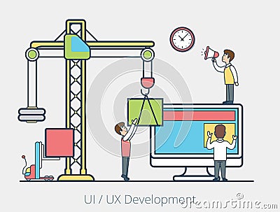 Linear Flat people team block monitor interface sc Cartoon Illustration