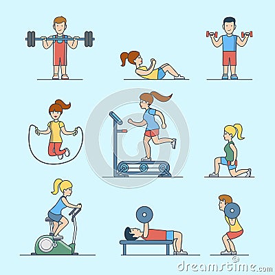 Linear Flat Sport health life website Woman man ex Vector Illustration