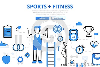 Linear flat SPORTS FITNESS infographics . Cartoon Illustration