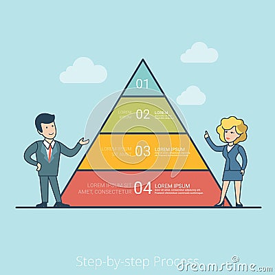 Linear Flat Step Process man woman pyramid chart Vector Illustration