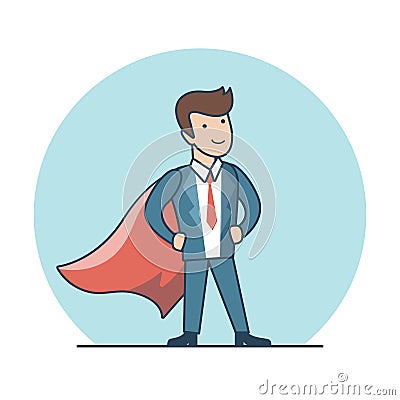 Linear Flat Superhero posing suit red cape vector Vector Illustration