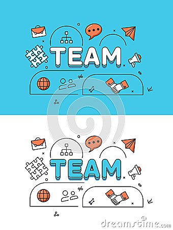 Linear Flat TEAM human silhouettes icons image Vector Illustration