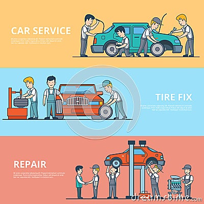 Linear Flat Technical car diagnostic repair Vector Illustration