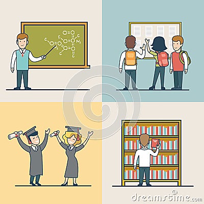 Linear Flat University subject study graduation Vector Illustration