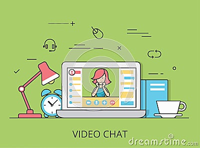 Linear Flat video chat conference vector software Vector Illustration