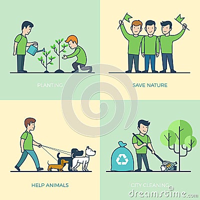 Linear Flat volunteer to disabled people vector Do Vector Illustration