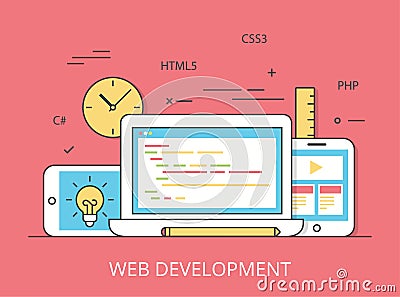 Linear Flat web site development programming vector Vector Illustration