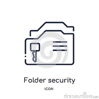 Linear folder security icon from Internet security and networking outline collection. Thin line folder security icon isolated on Vector Illustration