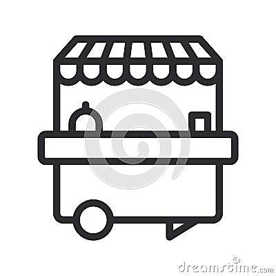 Linear food stall icon. Trade cart line. Food kiosk and trolley vector illustration Vector Illustration