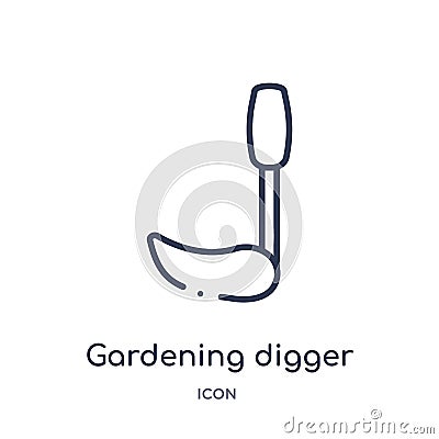 Linear gardening digger icon from Construction tools outline collection. Thin line gardening digger vector isolated on white Vector Illustration