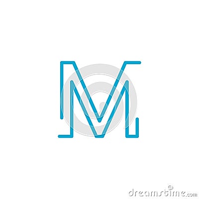 Linear geometric outline alphabet Letter M, Simple Logo Design, Blue graphic element for typography style, minimalistic letter Cartoon Illustration