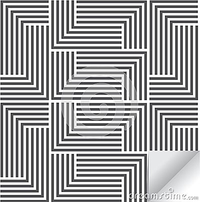 Linear geometric vector pattern, repeating stripe line and mosaic of lined squares . stylish monochrome. Vector Illustration