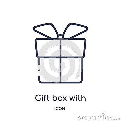 Linear gift box with ribbon icon from General outline collection. Thin line gift box with ribbon icon isolated on white background Vector Illustration