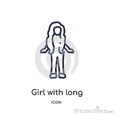 Linear girl with long hair icon from Ladies outline collection. Thin line girl with long hair icon isolated on white background. Vector Illustration