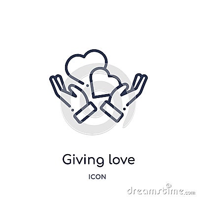 Linear giving love icon from Hands and gestures outline collection. Thin line giving love icon isolated on white background. Vector Illustration