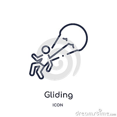 Linear gliding parachutist icon from Activity and hobbies outline collection. Thin line gliding parachutist vector isolated on Vector Illustration