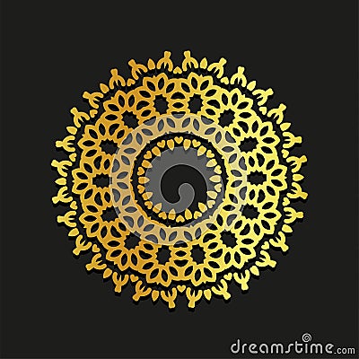 Linear gold vector ornamental mandala illustration. Abstract line art backdrop template logo. Golden beauty decorative Vector Illustration