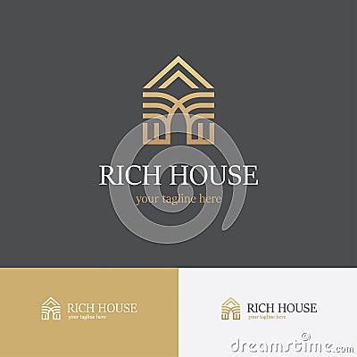 Linear golden house logo Vector Illustration