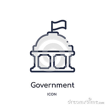 Linear government buildings icon from City elements outline collection. Thin line government buildings vector isolated on white Vector Illustration