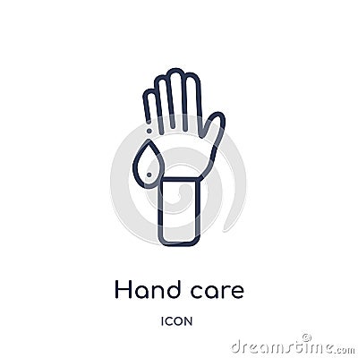 Linear hand care icon from Education outline collection. Thin line hand care icon isolated on white background. hand care trendy Vector Illustration