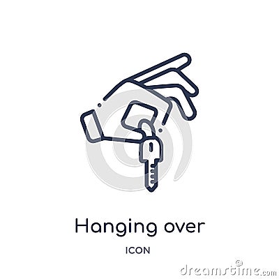 Linear hanging over the key icon from Gestures outline collection. Thin line hanging over the key icon isolated on white Vector Illustration