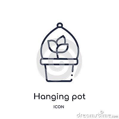 Linear hanging pot icon from Agriculture farming and gardening outline collection. Thin line hanging pot vector isolated on white Vector Illustration