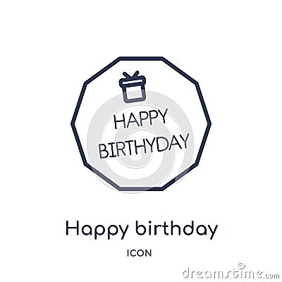 Linear happy birthday icon from Birthday party outline collection. Thin line happy birthday vector isolated on white background. Vector Illustration