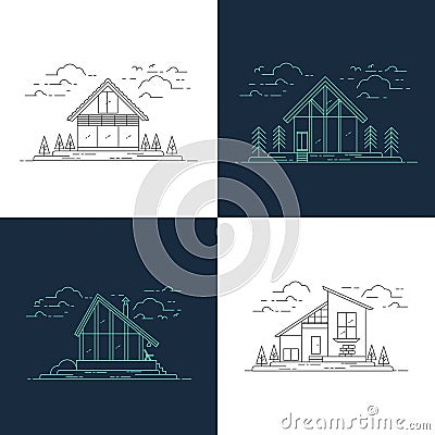 Linear house collection. Stock Photo