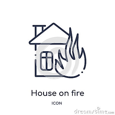Linear house on fire icon from Meteorology outline collection. Thin line house on fire icon isolated on white background. house on Vector Illustration